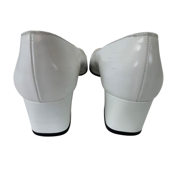 Ferragamo White Beige Leather Heels Low Chunky 1.5" Heel Italy Size 6AA I10067 - Picture 6 of 13